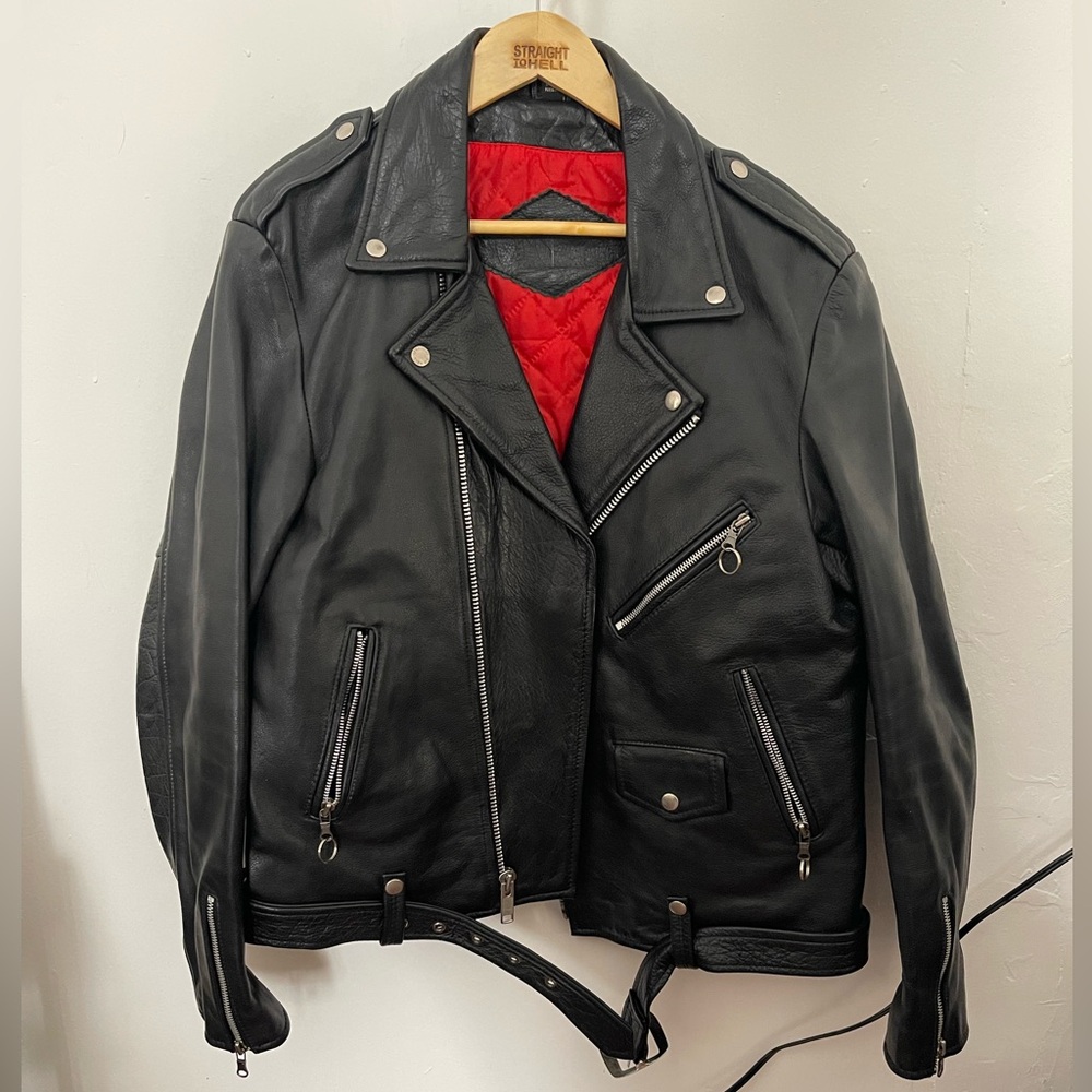 Straight to Hell Men’s Commando Genuine Leather Motorcycle Jacket Size 44